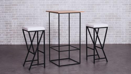 Loft Kollektion – schwarzer Metall-Bartisch mit Holzplatte im industriellen Stil