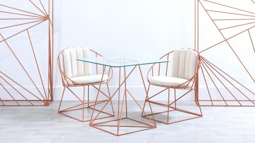 REZES BANDA | Dining Table and Armchairs | Event Furniture REZES BANDA Collection – Glass Dining Table and Upholstered Armchairs